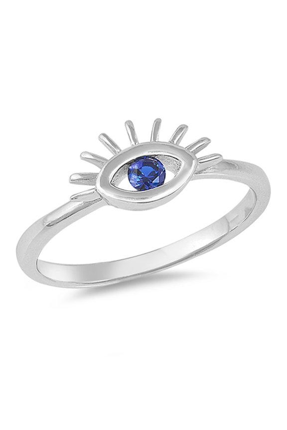 Blue Simulated Sapphire Eye Sun Happy Joy Ring .925 Sterling Silver Band CZ Female Size 10