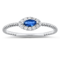 Blue Simulated Sapphire Marquise Halo Ring 925 Sterling Silver Rope Band CZ Female Size 9