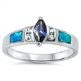 thumbnail image 1 of Blue Simulated Sapphire Simulated Opal Accent Ring .925 Sterling Silver Band CZ Female Size 7, 1 of 4
