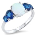 thumbnail image 1 of Blue Simulated Sapphire White Simulated Opal Oval Ring .925 Sterling Silver Band CZ Female Size 5, 1 of 4