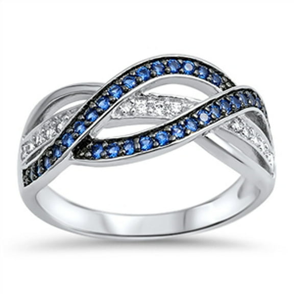Blue Simulated Sapphire Wide Weave Knot Ring .925 Sterling Silver Band Cubic Zirconia Female Size 10