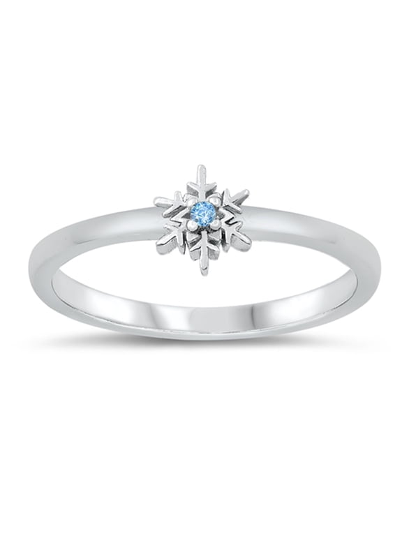 Blue Simulated Topaz Snowflake Ice Queen Ring .925 Sterling Silver Band Cubic Zirconia Female Size 6