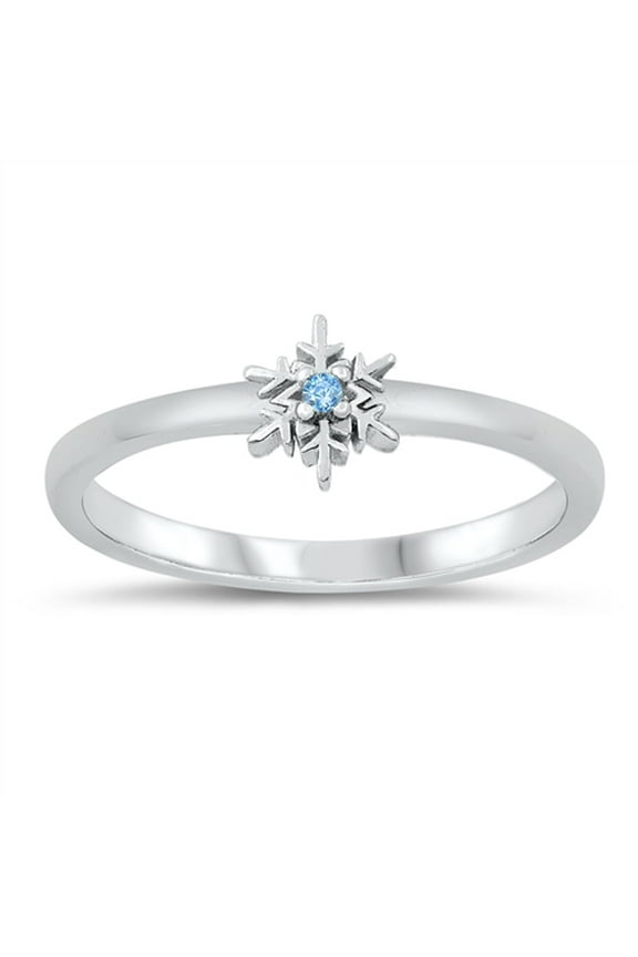 Blue Simulated Topaz Snowflake Ice Queen Ring .925 Sterling Silver Band Cubic Zirconia Female Size 8