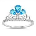 thumbnail image 1 of Blue Simulated Topaz Teardrop Tiara Crown Princess Ring Sterling Silver Band CZ Female Size 4, 1 of 4