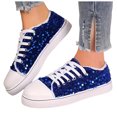 thumbnail image 1 of Women's Glitter Sequins Sparkly Lightweight Lace Up Canvas Shoes Low Top Platform Slip On Sneakers Non Slip Casual Walking Shoes Blue Size 8, 1 of 4