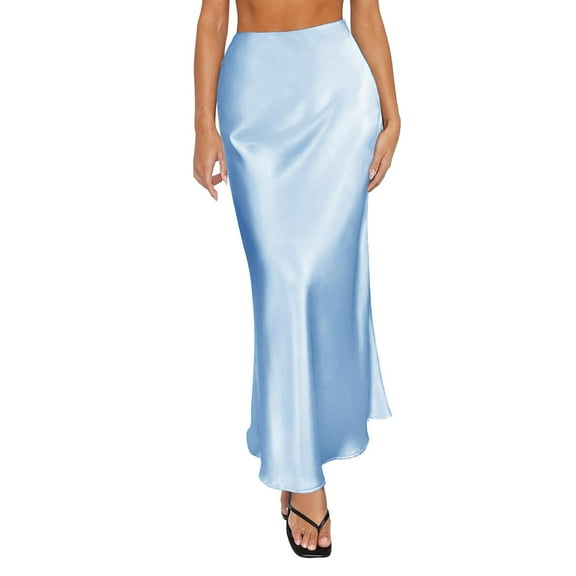 Blue Skirts for Women Spring Summer Skirts Satin Skirt High Waisted Maxi Cocktail Party Wedding A Line Long Skirts Maxi Skirt