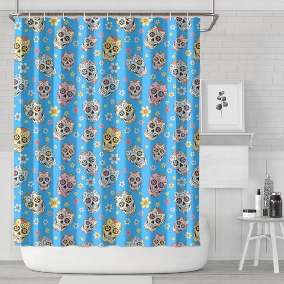 Blue Skull Floral Pattern Shower Curtain 84"x72" ,Bathroom Decorative Shower Curtains Set with 12 Hooks,Modern Waterproof Washable Shower Curtain