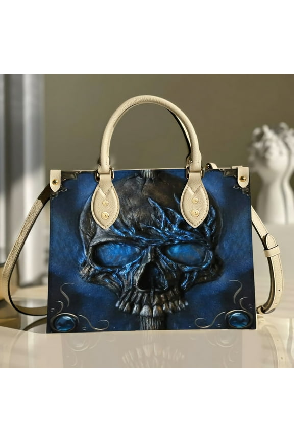 Blue Skull Leather Bag Handbag Purse for Women Fashion Small Casual Tote Shoulder Messenger Bolsa Female Top-handle Sac
