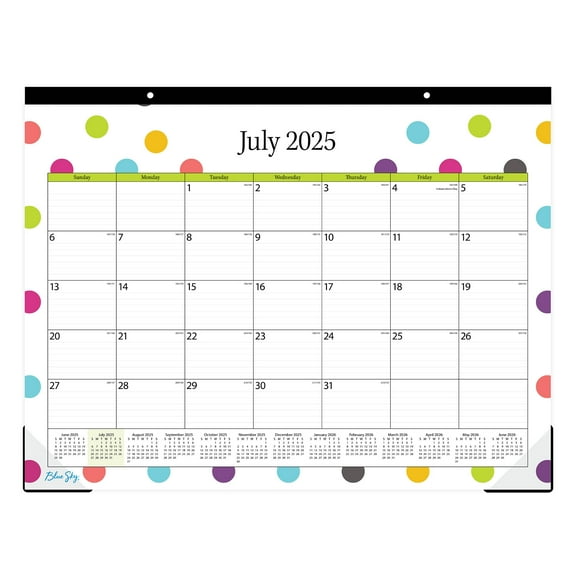 2025-2026 Blue Sky Monthly Desk Pad Planning Calendar, 22" x 17", TCH Dots, July 2025 To June 2026, 105496