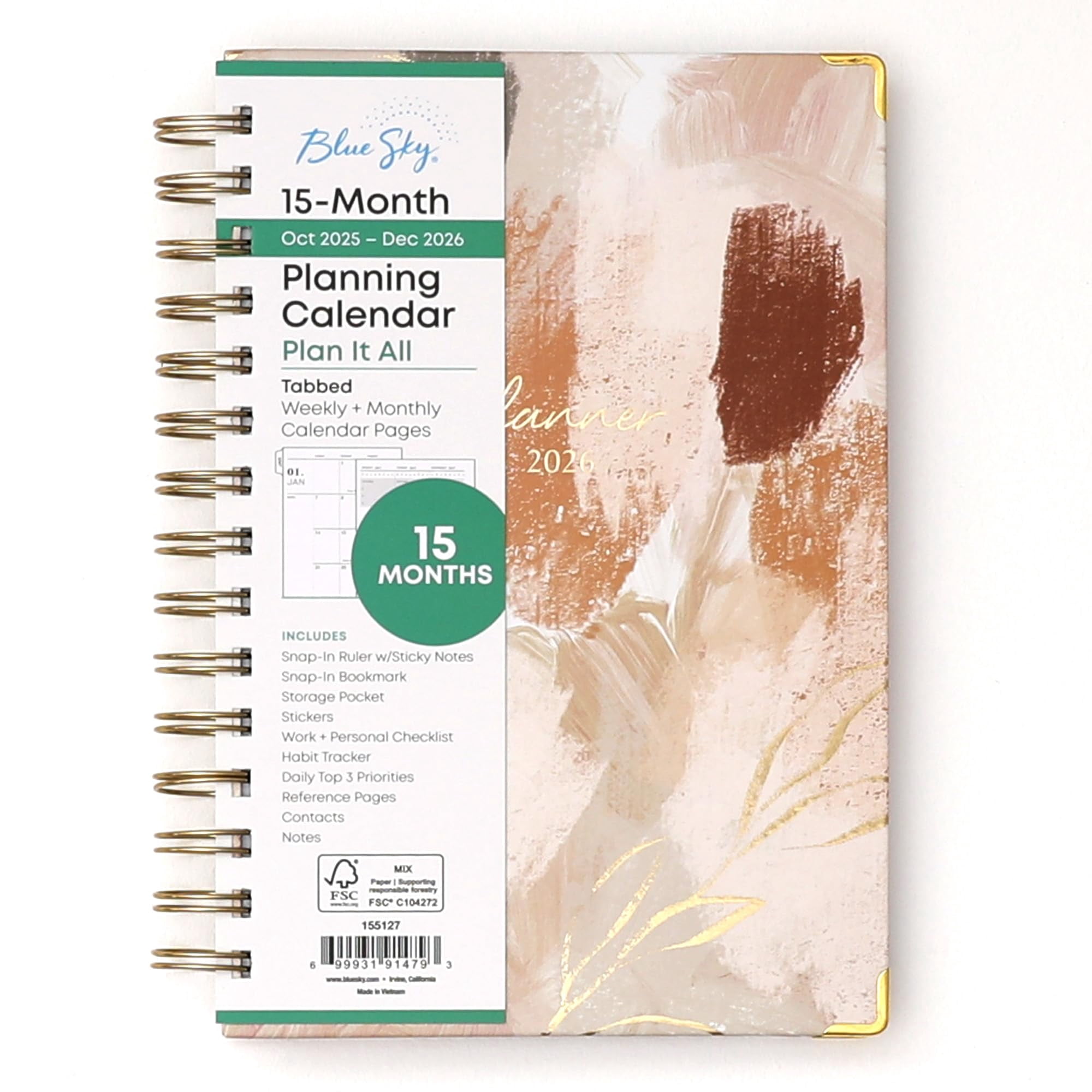 Blue Sky 15 Month 2026 Weekly and Monthly Planner Calendar, October ...