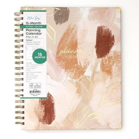Blue Sky 15 Month 2026 Weekly and Monthly Planner Calendar, October 2025 - December 2026, 8.5" x 11", Hard Cover, Wirebound, Storage Pocket, Includes Ruler, Sticky Notes & Stickers, Henri