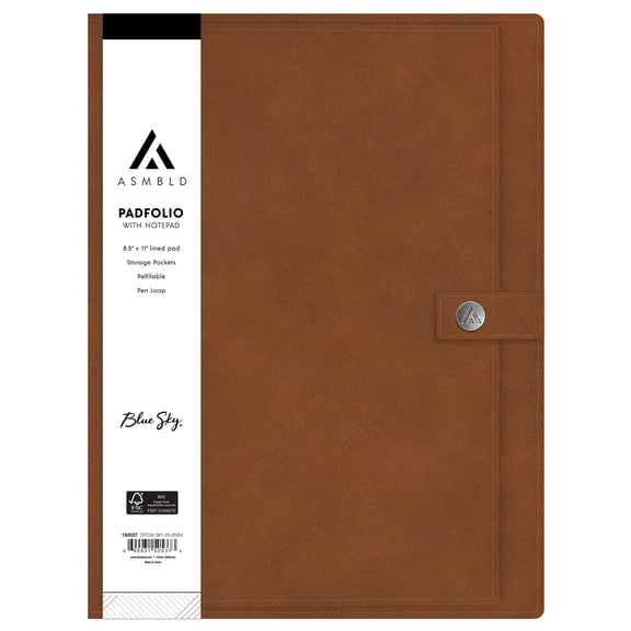 Blue Sky ASMBLD Faux Leather Padfolio, Letter Size, Non-Dated, Professional Portfolio with Notepad, Business Organizer for Meetings and Office (Tan)