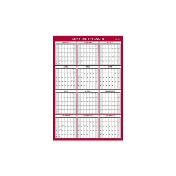 Blue Sky 2022 48" x 32" Yearly Dry-Erase Wall Calendar Reversible Red/White 100034-22