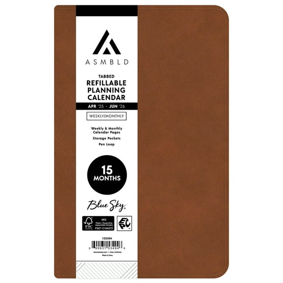 Blue Sky Monthly Weekly Refillable Medium Planner, 5" x 8", Tan 15-Month (April 2025 - June 2026)