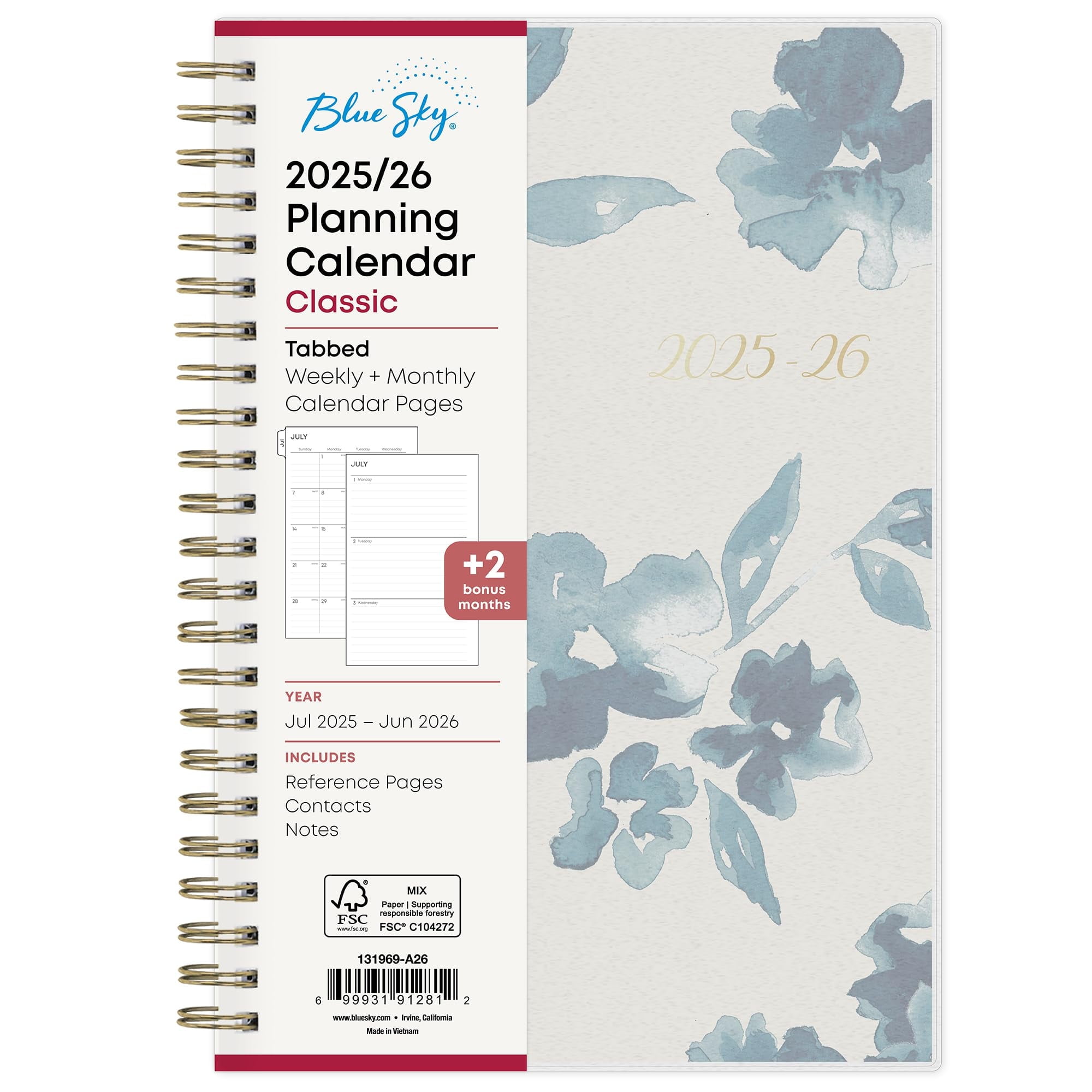 Blue Sky 2025 Weekly Monthly Planner - 5x8 Inch Wirebound With Frosted Cover