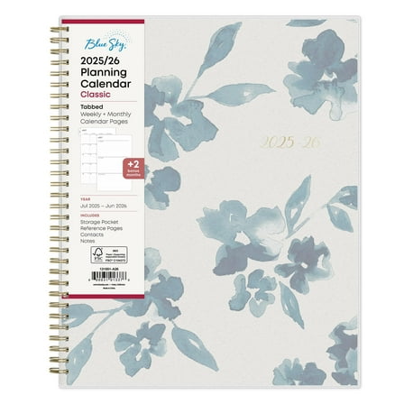 Blue Sky 2025-2026 Academic Year Weekly and Monthly Planner Calendar, July 2025 - June 2026, 12-Month, 8.5" x 11", Flexible Cover, Wirebound, Laminated Tabs, Bakah Blue