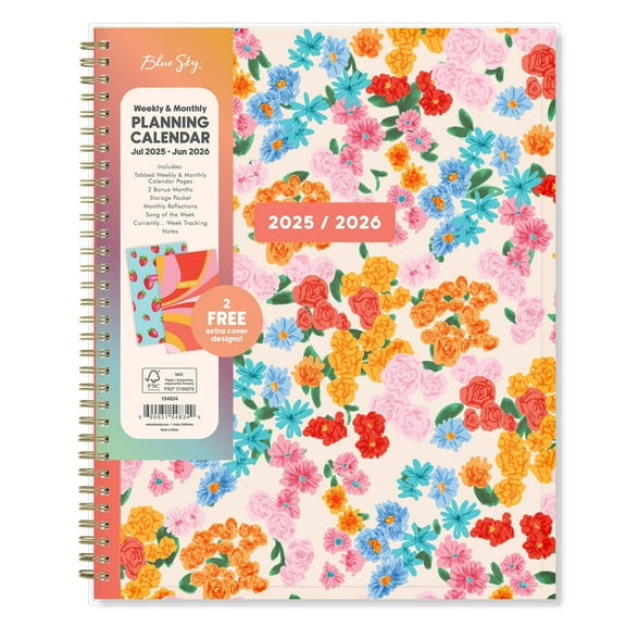 Blue Sky 2025-2026 Weekly and Monthly Academic Year Planner Calendar, July 2025 - June 2026, 8.5" x 11", Flexible Interchangeable Cover, Wirebound, Laminated Tabs, Storage Pocket, Gladys