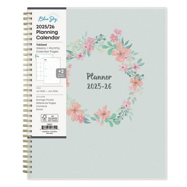 Blue Sky 2025-2026 Weekly and Monthly Academic Year Planner Calendar, July 2025 - June 2026, 8.5" x 11", Flexible Cover, Wirebound, Laminated Tabs, Storage Pocket, Laurel