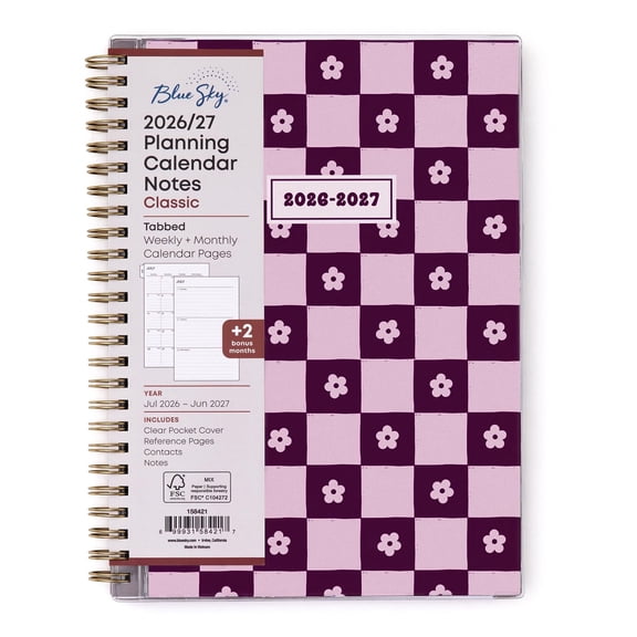 Blue Sky 2026-2027 Weekly and Monthly Academic Year Planner Calendar, July 2026 - June 2027, 5.875" x 8.625", Flexible Pocket Cover, Laminated Tabs, Includes Extra 30 Sheets of Notes, Mayla