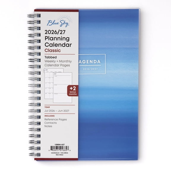 Blue Sky 2026-2027 Weekly and Monthly Academic Year Planner Calendar, July 2026 - June 2027, 5" x 8", Flexible Cover, Wirebound, Laminated Tabs, Chanson