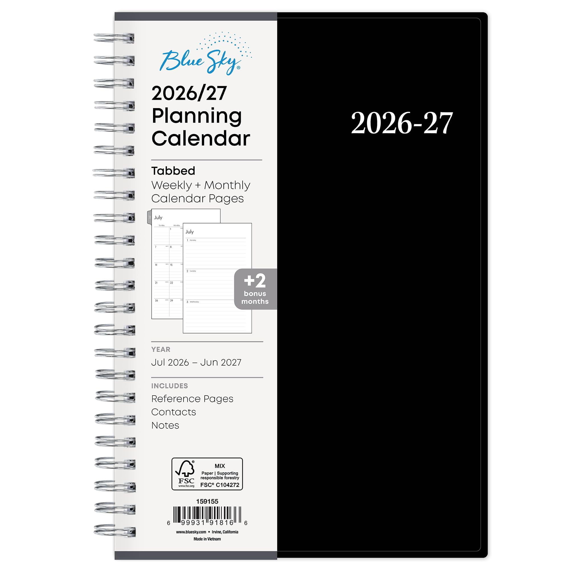 Blue Sky 2026-2027 Weekly and Monthly Academic Year Planner Calendar, July 2026 - June 2027, 5" x 8", Flexible Cover, Wirebound, Laminated Tabs, Enterprise