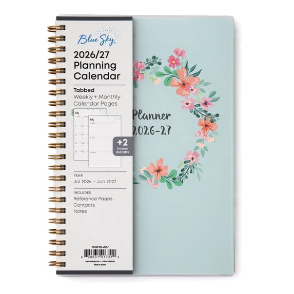 Blue Sky 2026-2027 Weekly and Monthly Academic Year Planner Calendar, July 2026 - June 2027, 5" x 8", Flexible Cover, Wirebound, Laminated Tabs, Laurel