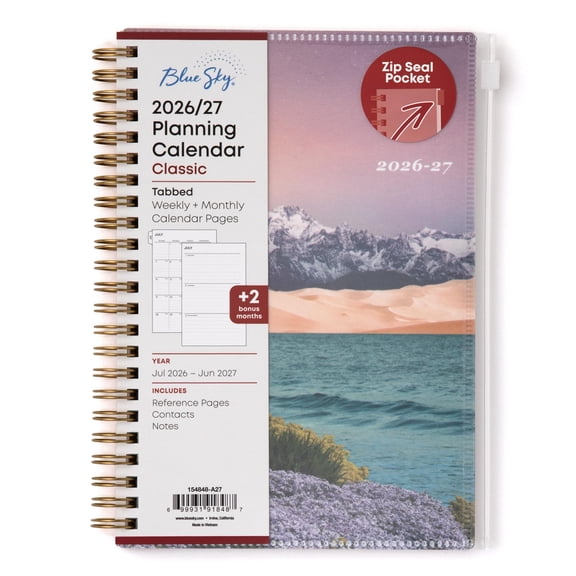 Blue Sky 2026-2027 Weekly and Monthly Academic Year Planner Calendar, July 2026 - June 2027, 5" x 8", Flexible Cover With Zip Pouch, Wirebound, Storage Pocket, Enough to Believe