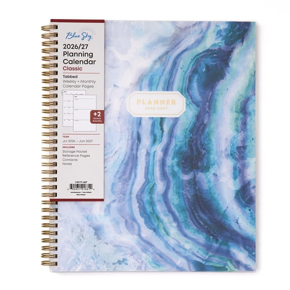 Blue Sky 2026-2027 Weekly and Monthly Academic Year Planner Calendar, July 2026 - June 2027, 8.5" x 11", Flexible Cover, Wirebound, Laminated Tabs, Storage Pocket, Gemma