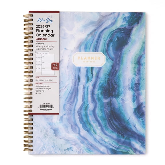 Blue Sky 2026-2027 Weekly and Monthly Academic Year Planner Calendar, July 2026 - June 2027, 8.5" x 11", Flexible Cover, Wirebound, Laminated Tabs, Storage Pocket, Gemma