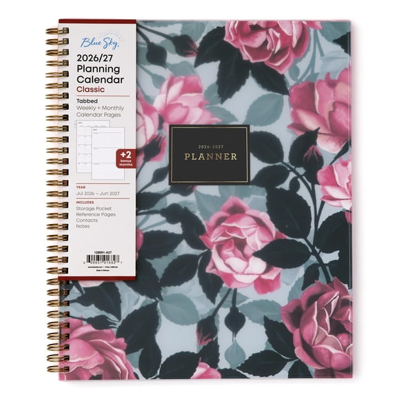 Blue Sky 2026-2027 Weekly and Monthly Academic Year Planner Calendar, July 2026 - June 2027, 8.5" x 11", Flexible Cover, Wirebound, Storage Pocket, Laminated Tabs, Roosevelt Pink