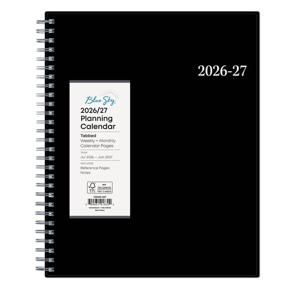 Blue Sky 2026-2027 Weekly and Monthly Academic Year Planner Calendar, July 2026 - June 2027, 8" x 10.875", Flexible Cover, Wirebound, Laminated Tabs, Dainian