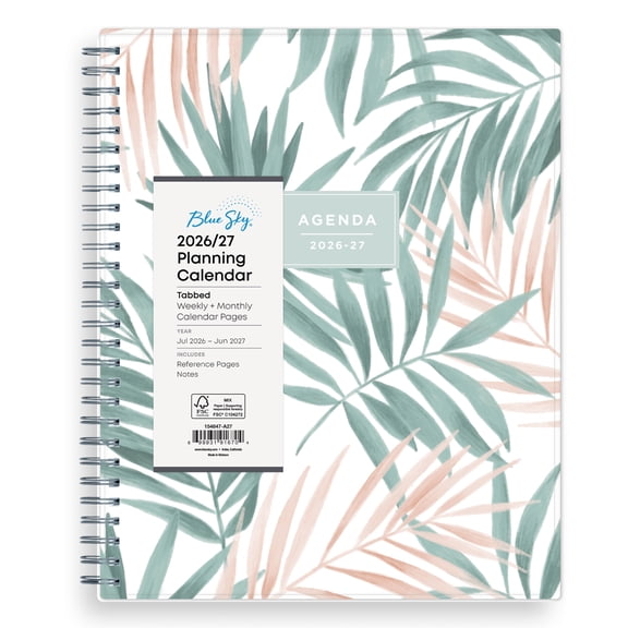 Blue Sky 2026-2027 Weekly and Monthly Academic Year Planner Calendar, July 2026 - June 2027, 8" x 10.875", Flexible Cover, Wirebound, Laminated Tabs, Seychelle