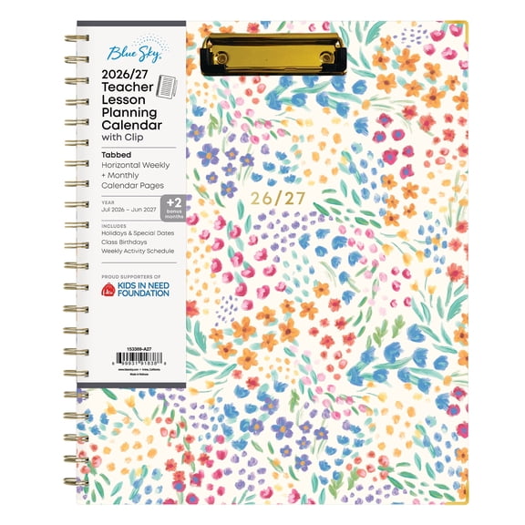 Blue Sky 2026-2027 Weekly and Monthly Academic Year Teacher Lesson Planner Calendar With Clipboard, July 2026 - June 2027, 8.5" x 11", Hard Cover, Wirebound, Laminated Tabs, Miah