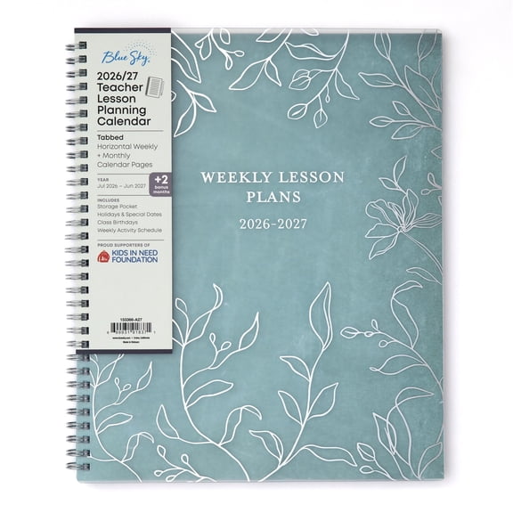 Blue Sky 2026-2027 Weekly and Monthly Academic Year Teacher Lesson Planner Calendar, July 2026 - June 2027, 8.5" x 11", Flexible Cover, Wirebound, Laminated Tabs, Storage Pocket, Prairie Aqua