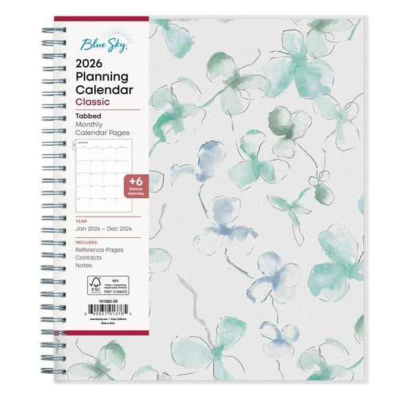 Blue Sky 2026 Monthly Planner Calendar, January 2026 - December 2026, 8" x 10", Flexible Frosted Cover, Laminated Tabs, Durable Twin Wire Binding, Lindley