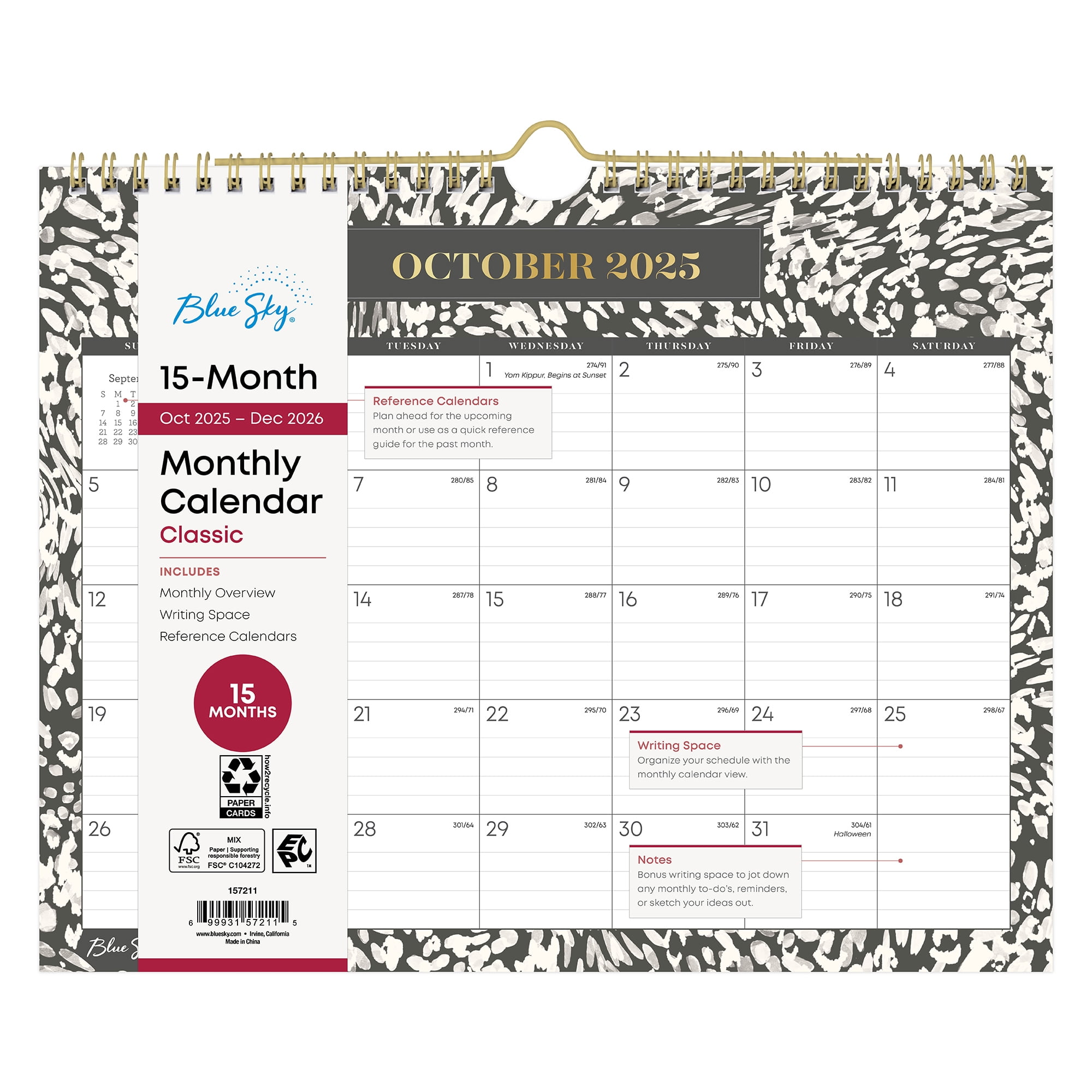 Blue Sky Monthly Wall Calendar, 11" x 8.75", Mishie 15-Month, October 2025 - December 2026