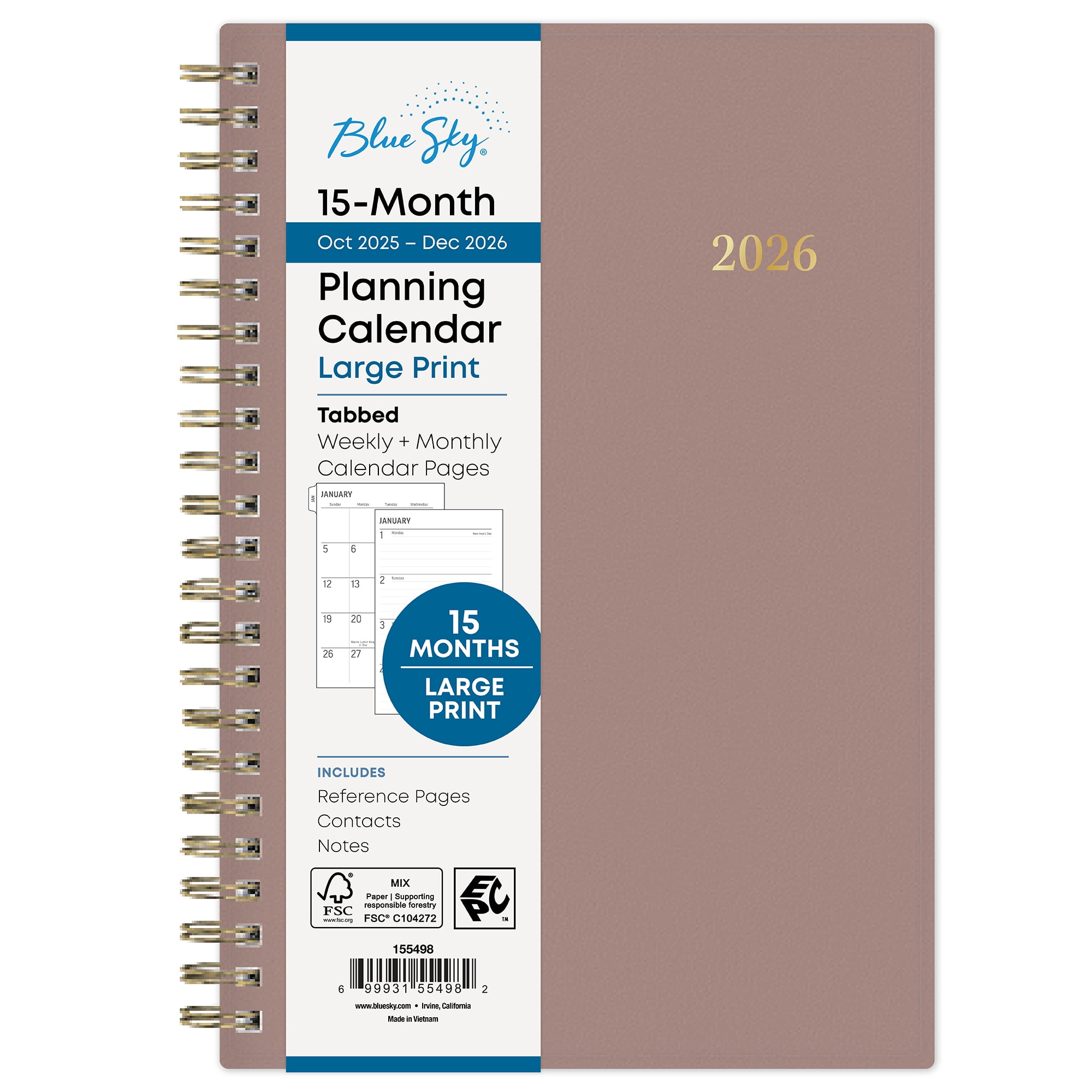 Blue Sky Monthly Weekly Medium Planner (5" x 8") Coco 15-Month October 2025 - December 2026