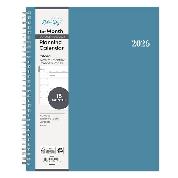 Blue Sky Monthly Weekly Large Planner (8.5" x 11") Oxford Blue, 15-Month, October 2025 - December 2026