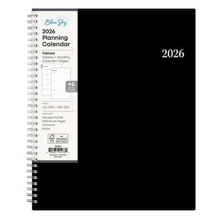 Blue Sky 2026 Weekly and Monthly Planner Calendar, Includes January 2026 - December 2026, 8.5" x 11", Flexible Cover, Wirebound, Laminated Tabs, Storage Pocket, Enterprise