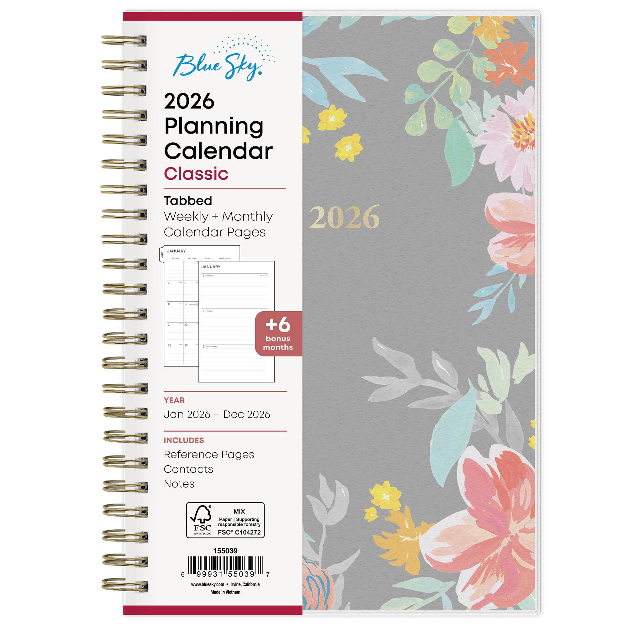 Blue Sky 2026 Weekly and Monthly Planner Calendar, January 2026