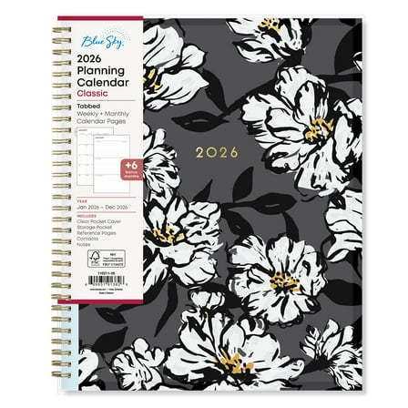 Blue Sky 2026 Weekly and Monthly Planner Calendar, January 2026 - December 2026, 8.5" x 11", Clear Pocket Cover, Laminated Tabs, Durable Twin Wire Binding, Storage Pocket, Baccara Dark