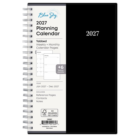 Blue Sky 2027 Weekly and Monthly Planner Calendar, Includes January 2027 - December 2027, 5" x 8", Flexible Cover, Wirebound, Laminated Tabs, Enterprise