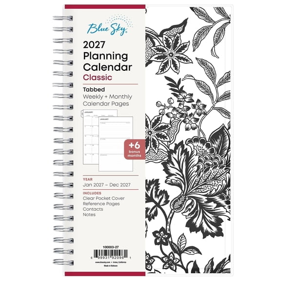 Blue Sky 2027 Weekly and Monthly Planner Calendar, January 2027 - December 2027, 5" x 8", Clear Pocket Cover, Laminated Tabs, Durable Twin Wire Binding, Analeis