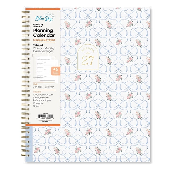 Blue Sky 2027 Weekly and Monthly Planner Calendar, January 2027 - December 2027, 8.5" x 11", Clear Pocket Cover, Laminated Tabs, Durable Twin Wire Binding, Storage Pocket, Elenora