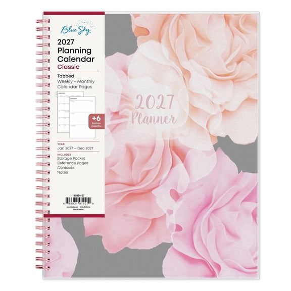 Blue Sky 2027 Weekly and Monthly Planner Calendar, January 2027 - December 2027, 8.5" x 11", Flexible Cover, Laminated Tabs, Durable Twin Wire Binding, Storage Pocket, Joselyn