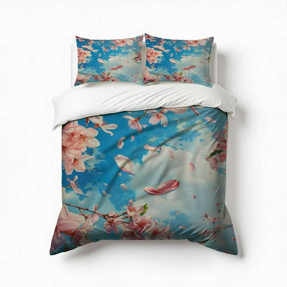 Blue Sky And Flora Bedding Set 3 Pcs Soft Microfiber Quilt Cover For Bedroom Decor, Comforter Cover With 2 Pillowcase