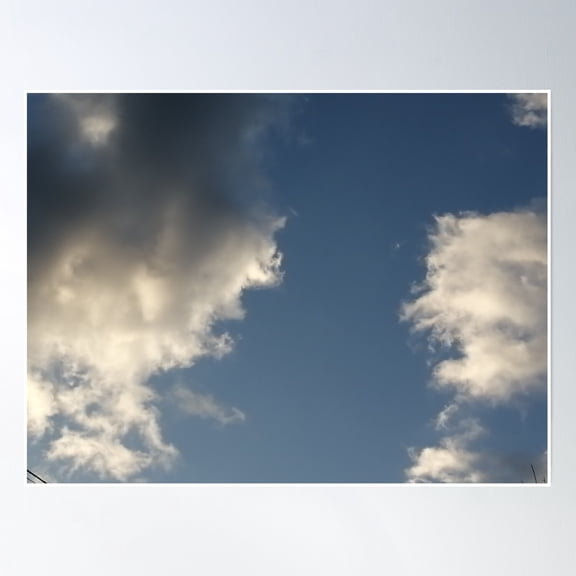 Blue Sky And Fluffy Clouds. Nature Photography. Daytime Sky Scene. Poster Wall Art, Modern Wall Decor, 8x12 UNFRAMED