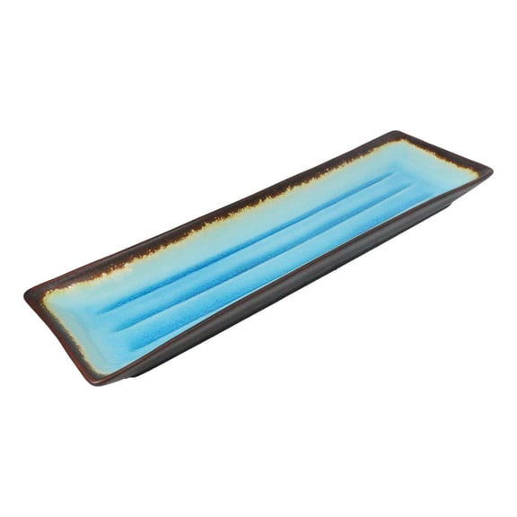 Blue Sky Aozora Kannyu Collection Ceramic 16" Long Ridged Center Serving Platter