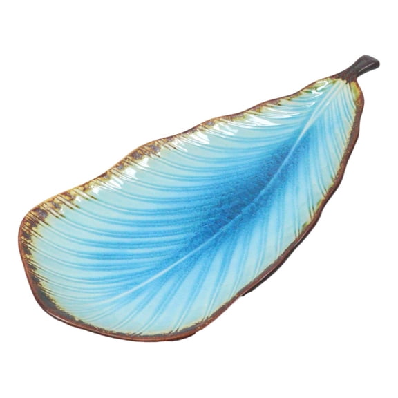 Blue Sky Aozora Kannyu Collection Ceramic Leaf Shaped Large Serving Platter 16"L