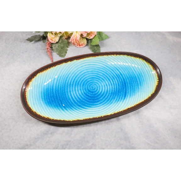 Blue Sky Aozora Kannyu Collection Ceramic Oblong Shape Long Serving Platter 16"L